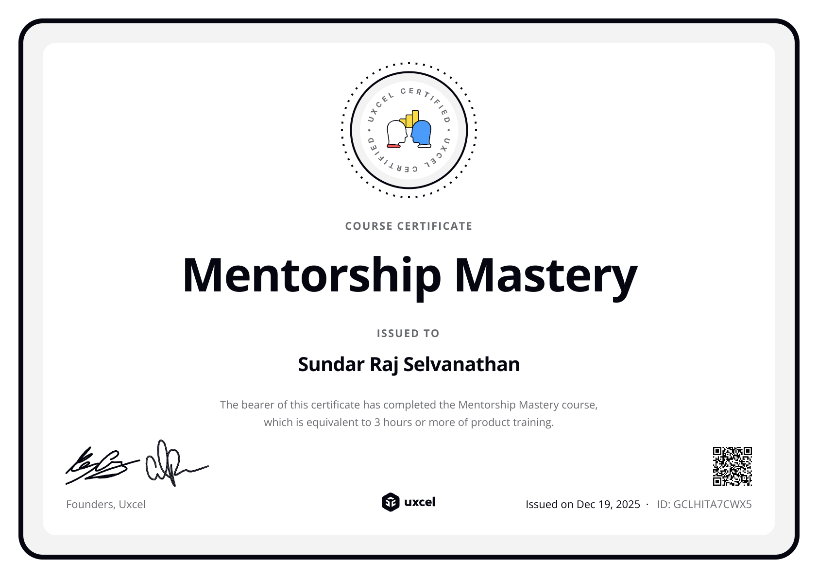 Sundar's certificate